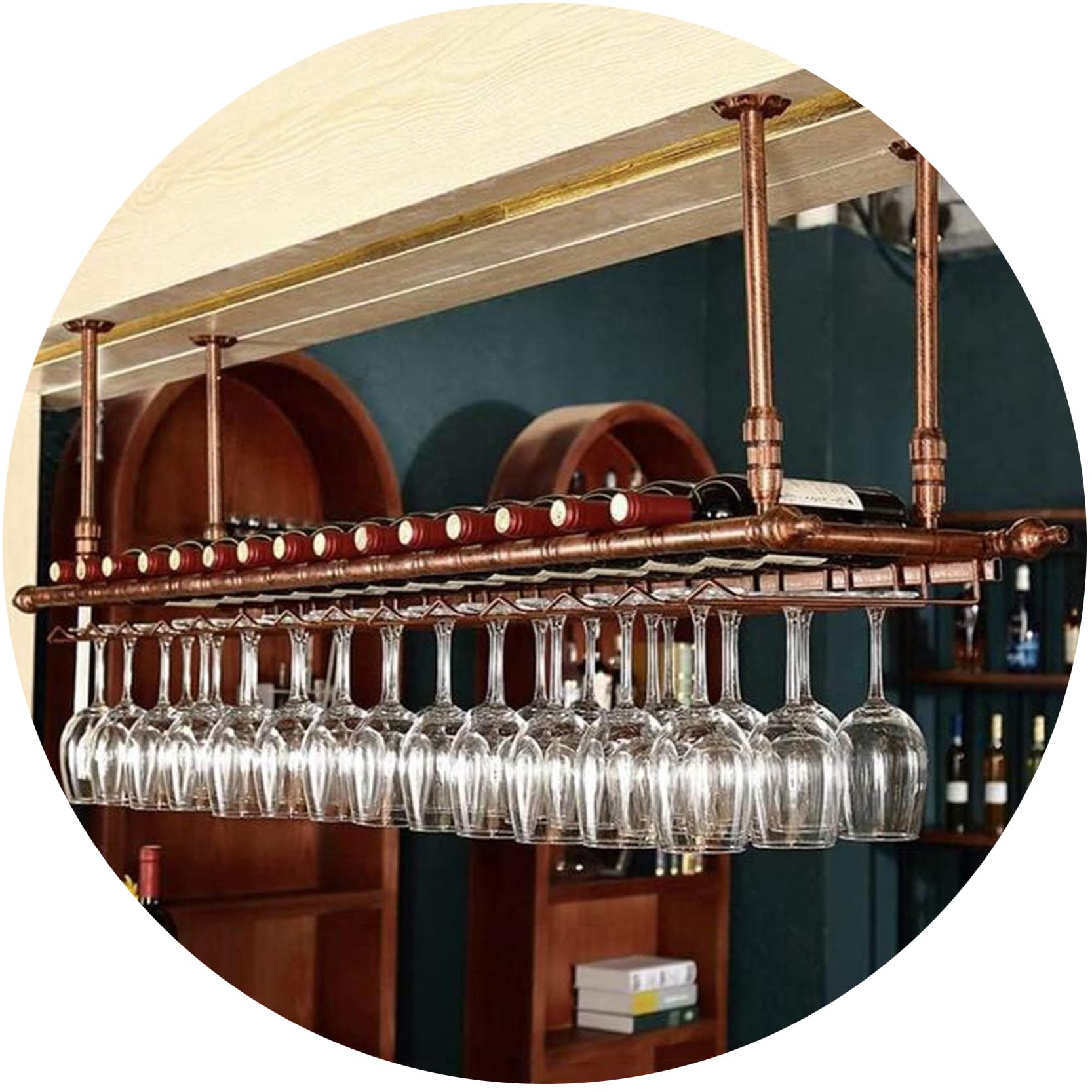 Casier à vin de plafond suspendu avec porte-verres pour bar, café et cuisine