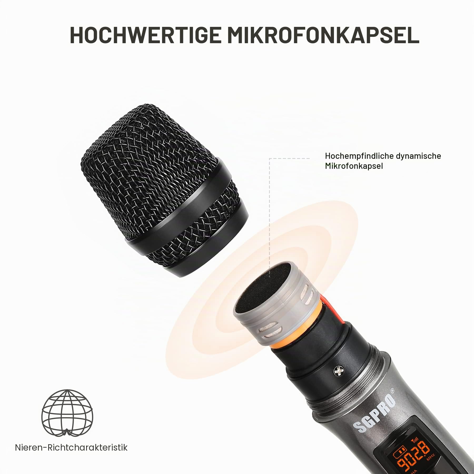 SGPRO Bodypack-Headset und Handheld Mikrofon mit Mini-Mikrofon und Kompaktem Empfänger 32 Vordefinierte Kanäle 262 Fuß Reichweite AA-Batterien betrieben