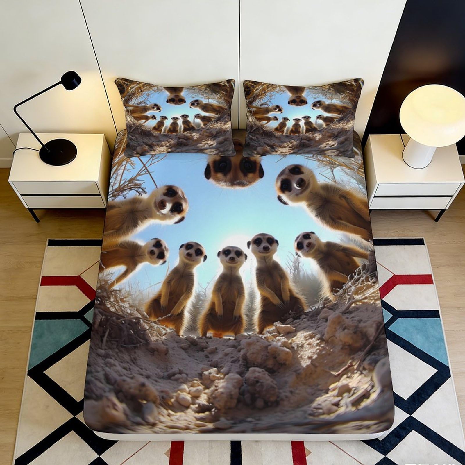 Pnayamiorkfel Style-8 3D Printed Meerkat Wildlife Fitted Sheet Microfiber Soft Anti-Slip Bed Cover For Bedroom Dorm Decor Protection 90X200x25cm