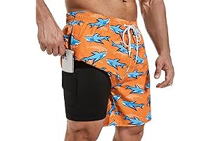 Mens Swim Trunks with Compression Liner, Enhanced 7" Board Shorts