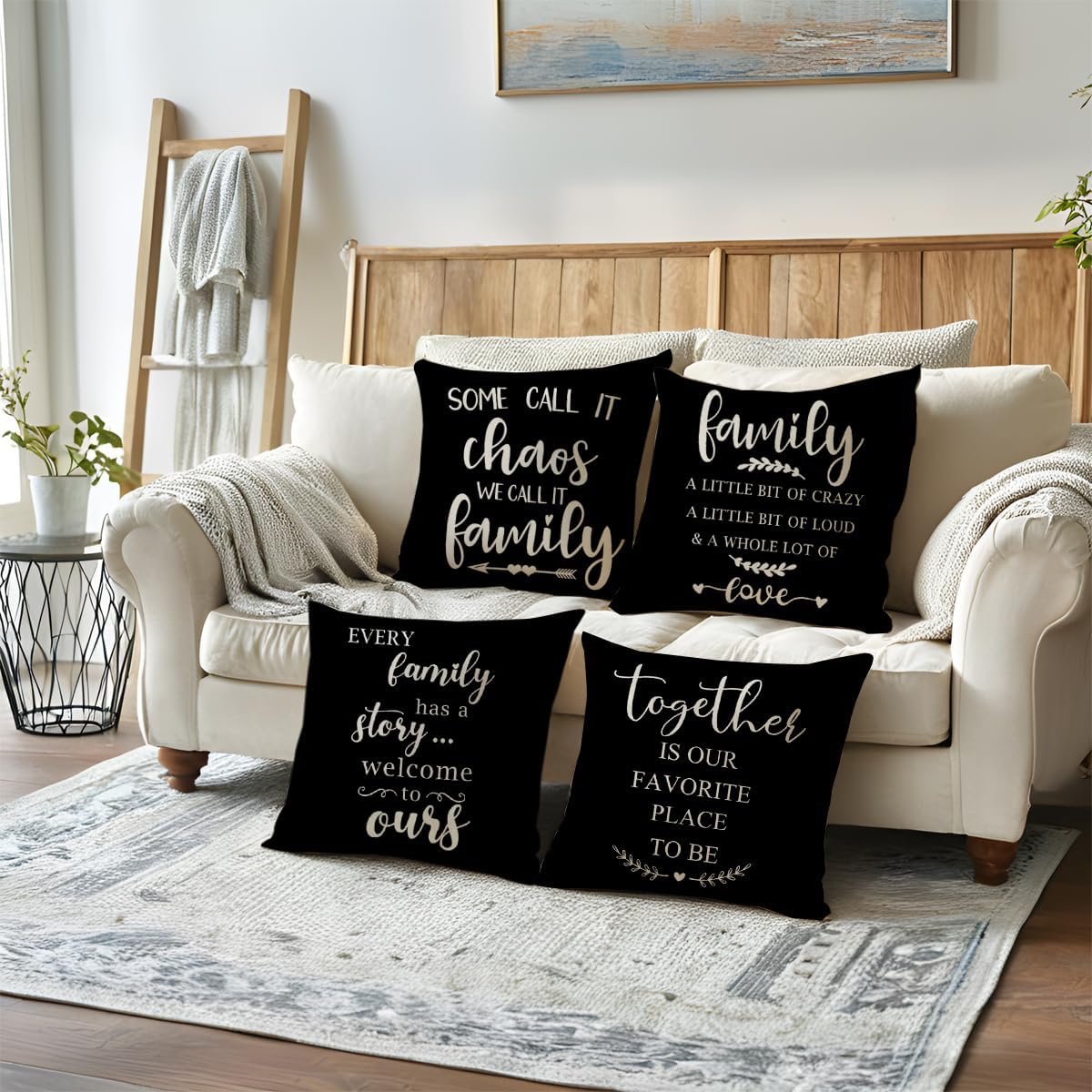 ULOVE LOVE YOURSELF Home Quotes Throw Pillow Covers Farmhouse Decorative Cushion Cover 18 x 18 Inch Rustic Family Words Country Decor Pillowcases Set of 4 for Sofa Couch Porch (Black) - Image 7