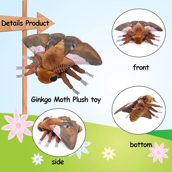 lilizzhoumax Simulation Ginkgo moth Plush Toy 10.62inch Soft Realistic Ginkgo moth Stuffed Animal Plush Toy for Kids Insect lovers Boys and Girls Gifts Home Decoration brown