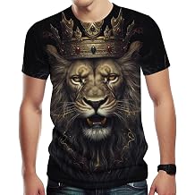 Mens Lion with Crown T-Shirt Casual Graphic Short Sleeve Shirts