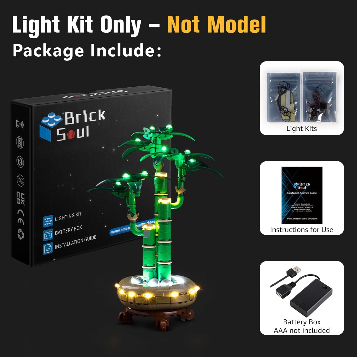 BrickSoul Light Up Kit Compatible with Lego Lucky Bamboo Plant 10344 Building Set, Upgrade Design Lighting Accessories for Lego Plant, Not Included 10344 Model