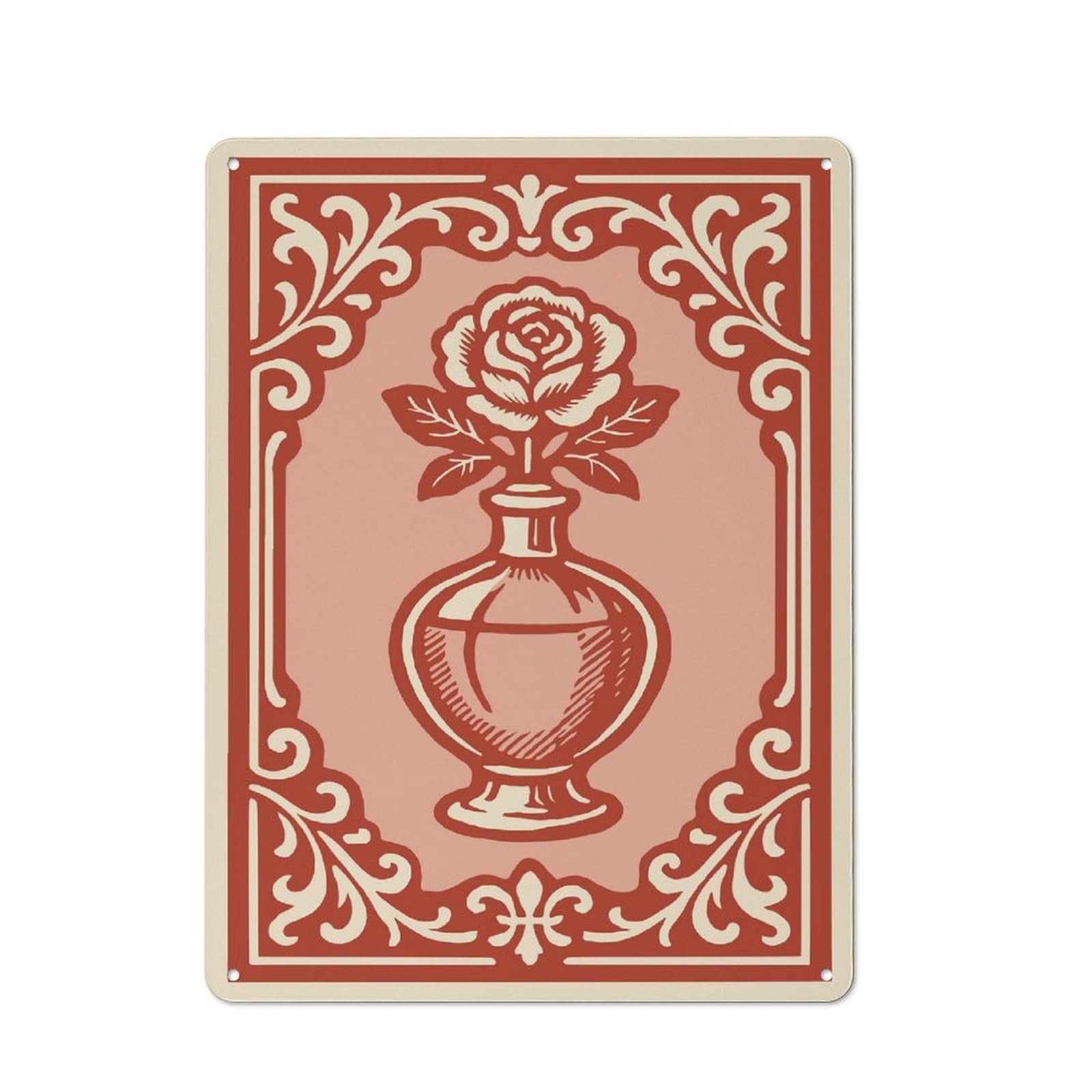 Junmoney Style-1 Rose In A Bottle With Ornate Frame Tin Sign 40X30cm, Modern Vintage Creative Space Decor For Hobby Room, Office, Lounge Or Living Room