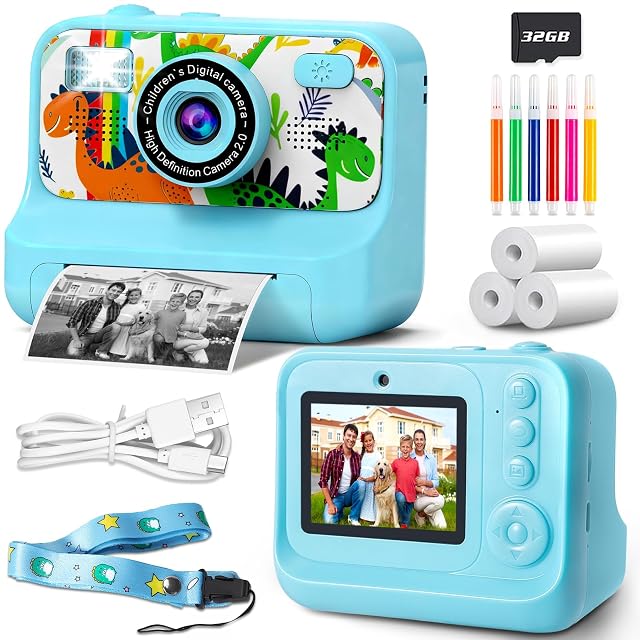 NXPZ Cámara Fotos Infantil Instantánea, Cámara Niños Full HD 1080P con Pantalla de 2,4 Pulgadas
