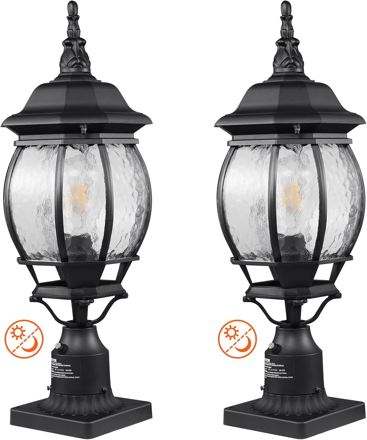 VEVOR 2 Pack Outdoor Post Light, Dusk to Dawn 22.64'' Large Size, Waterproof Lamp Post Lights Fixtures with 5.5 in Pier Mount Base Glass Shade, Exterior Pole Column Light for Patio Garden Pathway