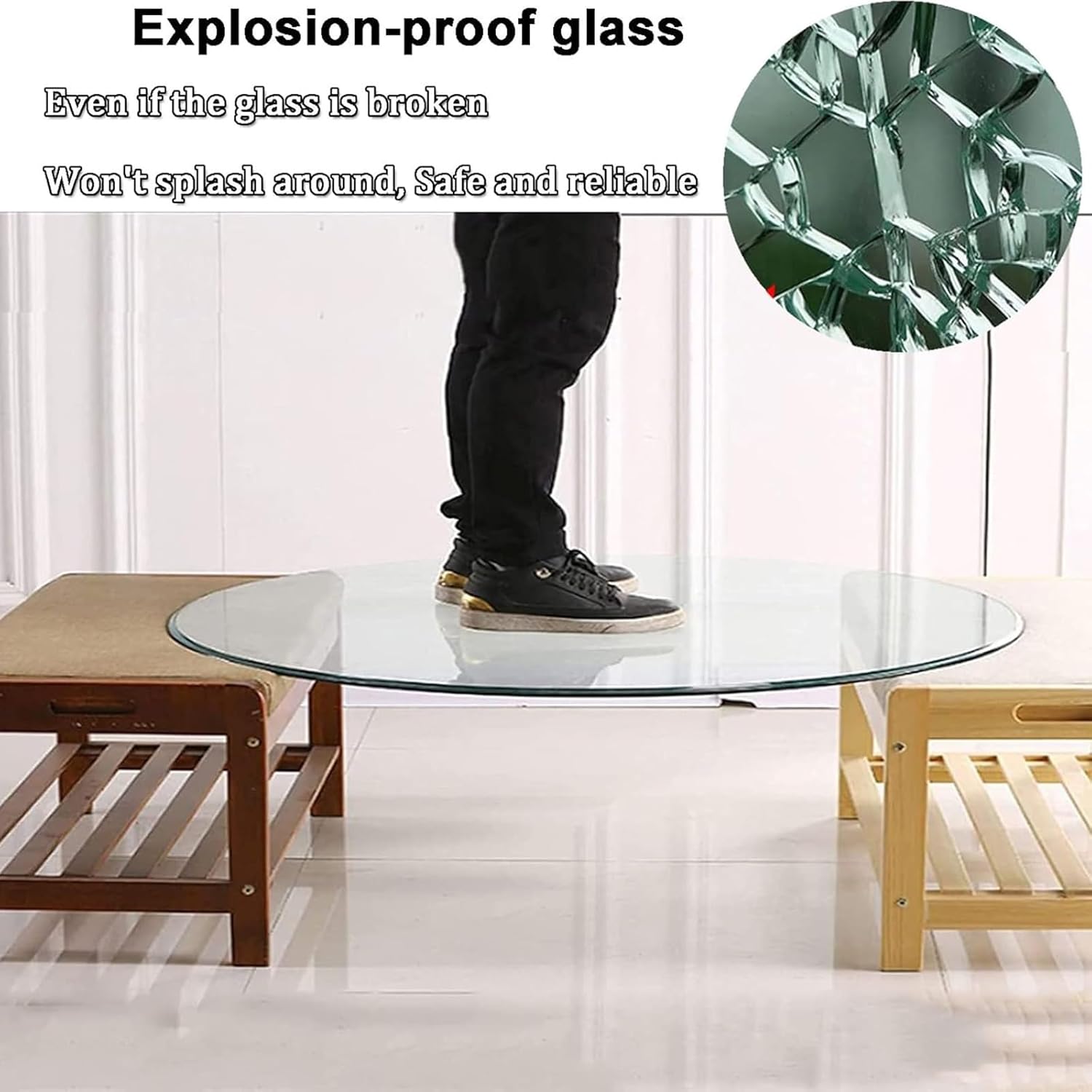 Clear Tempered,Thick Tempered Bevel Round Patio Glass Table Top,High Temperature Resistance,Glass Table Top Anti Slip Pads,1/2" Thick(68CM(27IN))