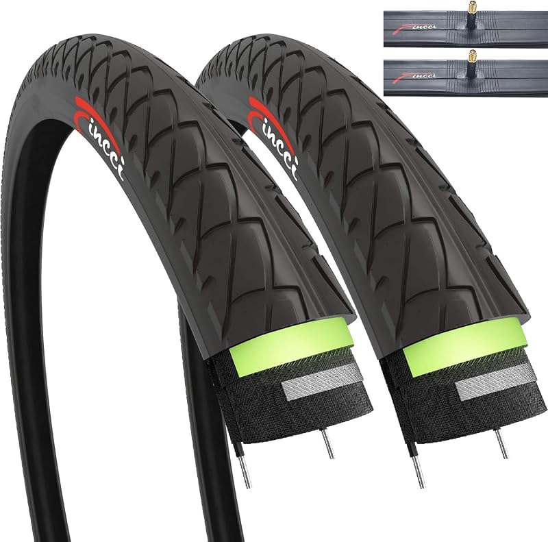 Fincci 26 x 1.95 Slick Kerékpár Gumi Szett Schräder Szelepes Belsőkkel, 3mm Defektvédelemmel - Városi, Országúti, MTB és Hibrid Biciklikhez