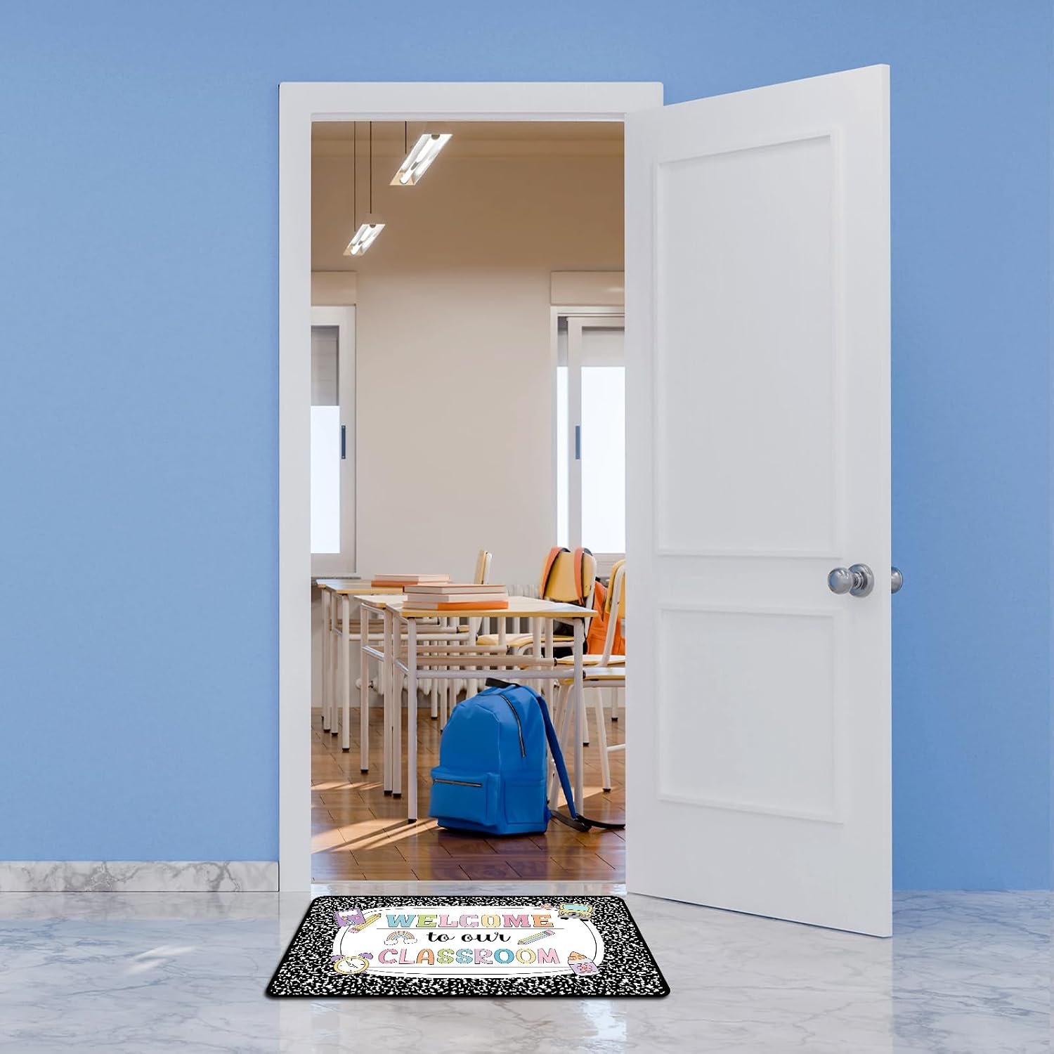 Tenceur Composition Classroom Decor Composition Classroom Door Mat 17.7x31.5 Inch Teacher Welcome Back to School Decor Non-Slip Rug for Kindergarten Primary School