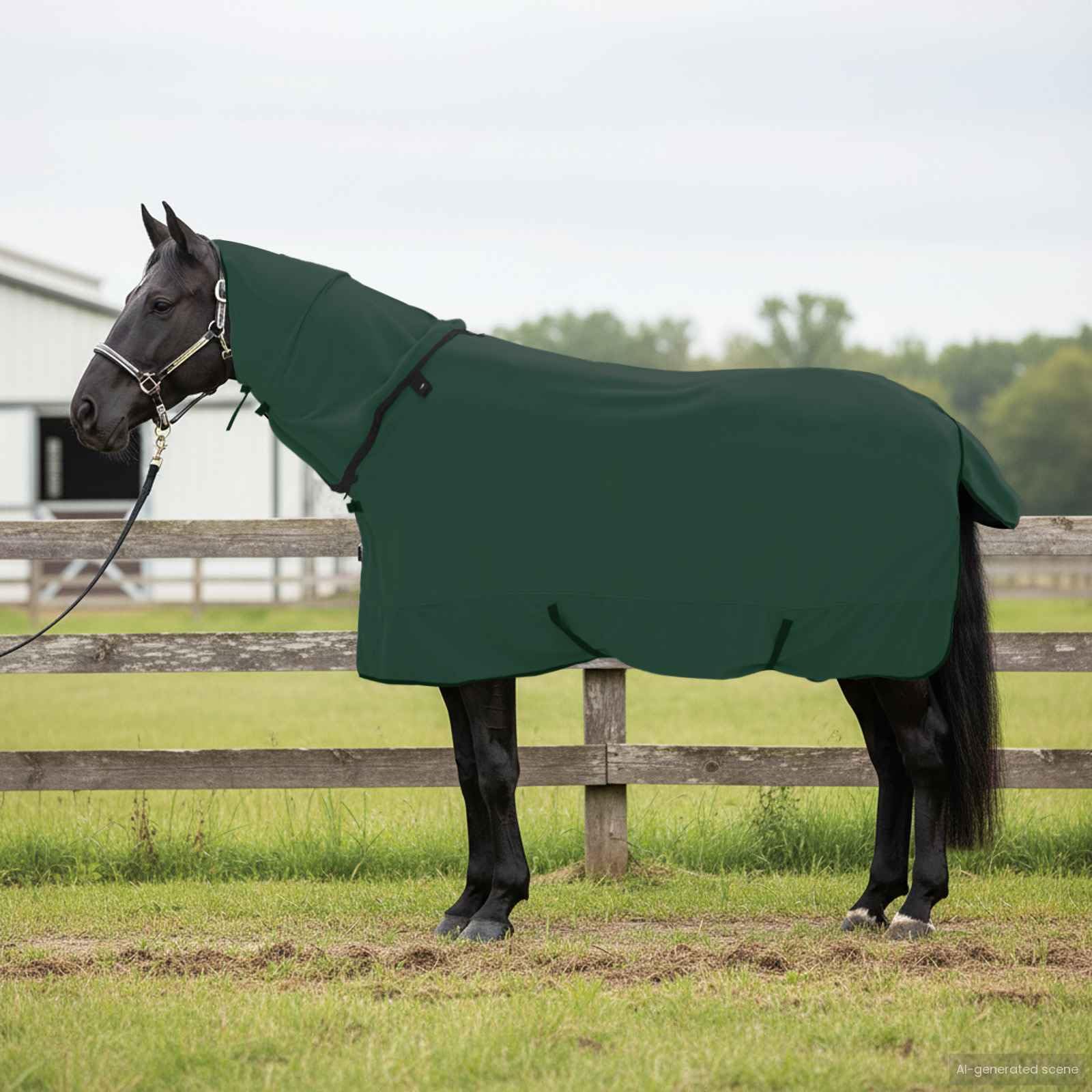 Manta para caballo verde oscuro, 125 cm, poliéster, transpirable, impermeable, con cinturón abdominal y cierre en el pecho, para establo, pastoreo, transporte, invierno, uso al aire libre