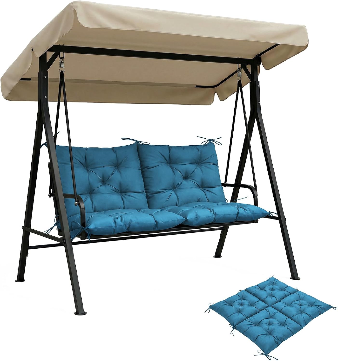 Outdoor Porch Swing Cushion with Backrest, Waterproof 2-3 Seater Replacement Swing Cushion, Thickened Bench Cushion with Ties for Patio Furniture, Porch, Backyard, Garden, Lawn (SkyBlue 40*40in)