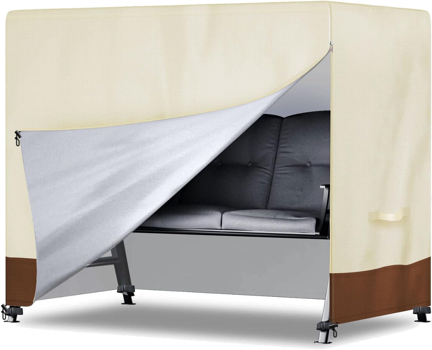 Outdoor Swing Cover, Swing Cover 3 Seater Waterproof, 87x49x 67 Inch,Porch Swing Cover for Outdoor Furniture,Durable Waterproof UV Resistant Weather Protector (Beige&Coffee)