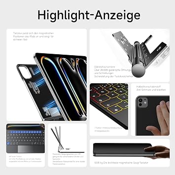 Apple iPad Pro 11inç M4/M5 (2024/2025) ile Uyumlu TouchPad Case Magic Keyboard Aydınlatmalı Klavyeli Tablet Kılıfı