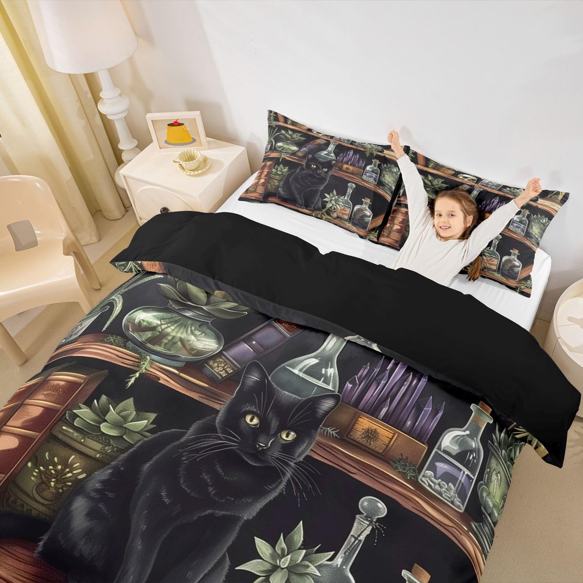 Homewish Zestawy pościeli na książki King Cat poszwa na kołdrę dla dzieci chłopców dziewcząt lotos książka roślina doniczkowa zwierzę wzór poszewka na kołdrę szklana butelka cukier czaszka pościel