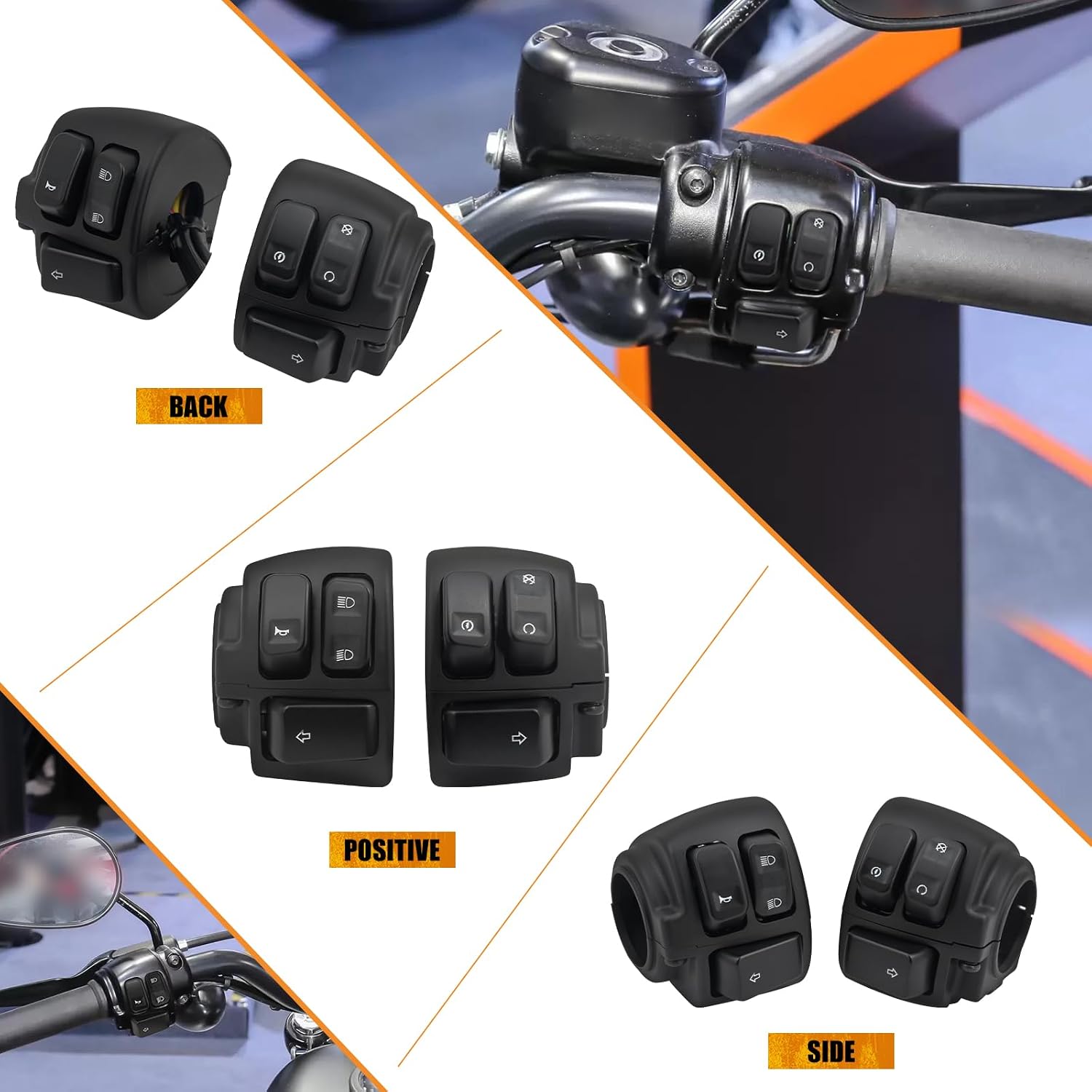 Motorcycle 1" 25mm Handlebar Switch Control with Wiring Harness Fit for Harley Touring Dyna Softail Sportster 883 V-Rod (Black)