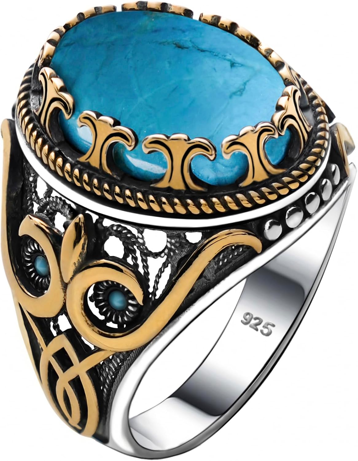 Alpha Rock Genuine Solid 925 Sterling Silver Accented with Bronze and Stone, Authentic Vintage Turkish Ottoman Style Ring for Men