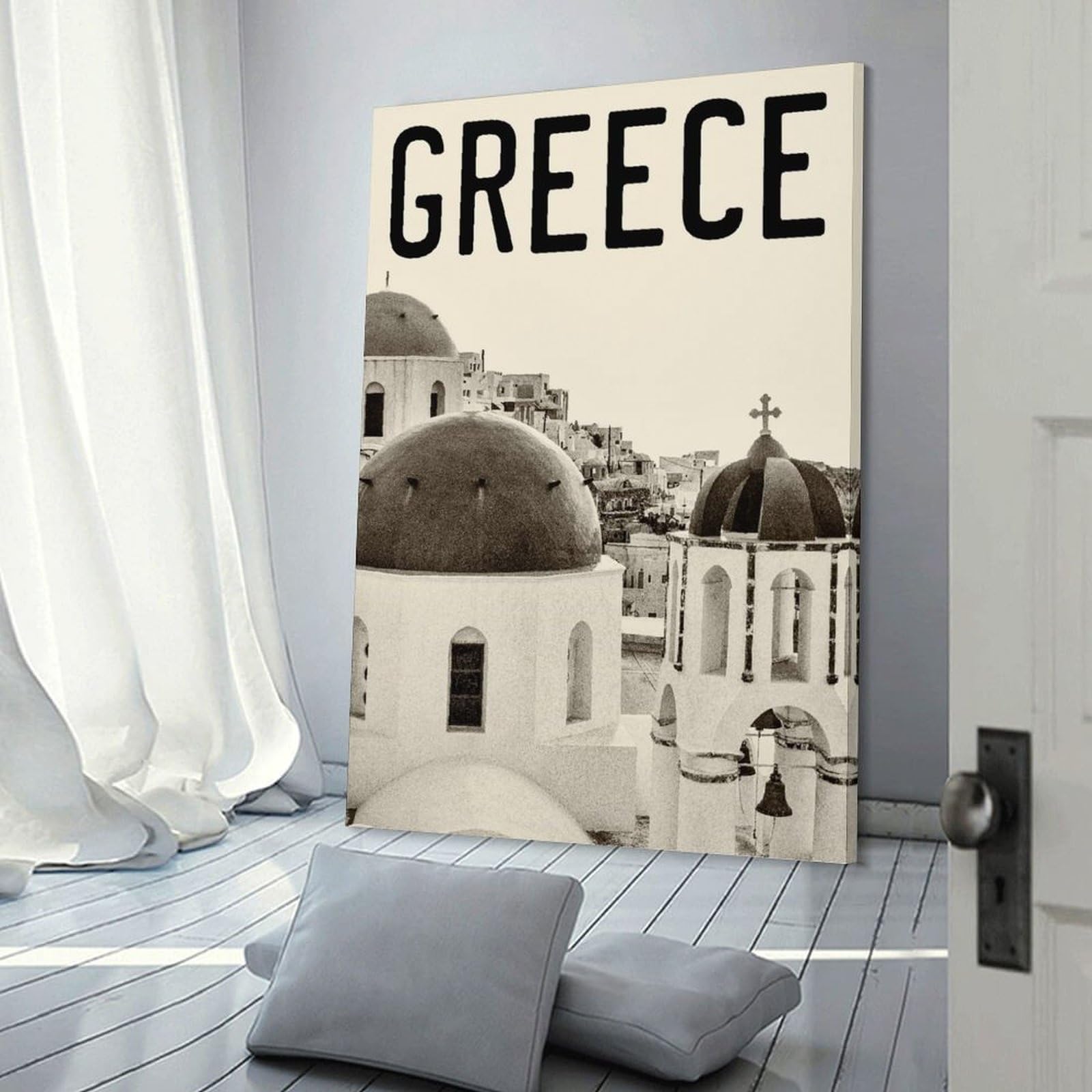 Junmoney Canvas Art Print Greece Santorini, 24x36inch(60x90cm), for Office, Study Or Home Workspace, Decorative Artwork for Productive Spaces