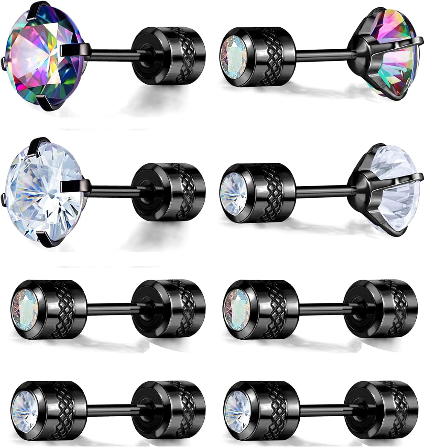 VOLUKA Titanium Earrings for Sensitive Ears, Pairs of Screw Back Hypoallergenic Surgical Grade Titanium Cubic Zirconia Stud Earrings for Women Men