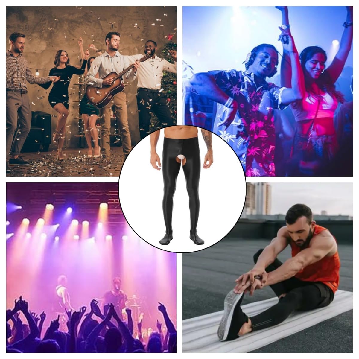 Collant lucidi da uomo, a vita alta, senza passo, senza cuciture, elasticizzati, in spandex, per discoteca, per anni '80, calze in nylon aderenti per danza, nightclub e feste rave
