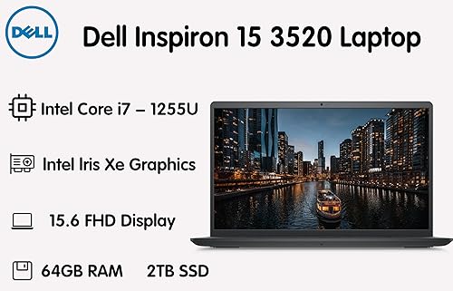 Miniatura 2 de Dell Inspiron - Laptop empresarial FHD de 15.6 pulgadas, Intel Core i7-1255U de 12 generación, 64 GB de RAM, SSD de 2 TB, Windows 11 Pro, teclado