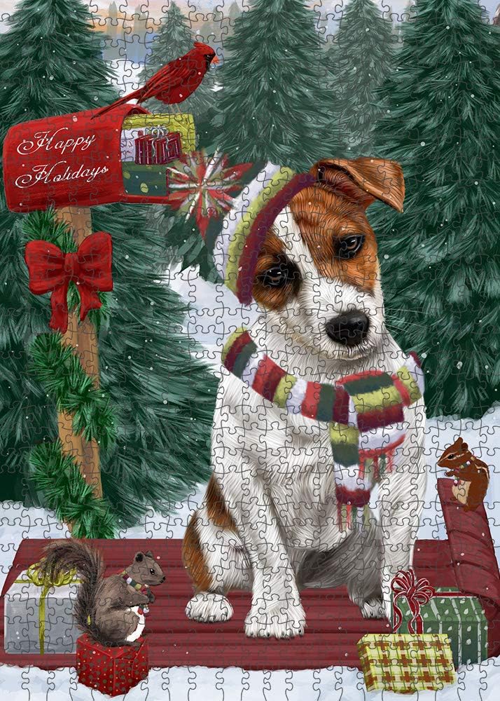 Merry Christmas Woodland Sled Jack Russell Dog Jigsaw Puzzle for Adults - Animal Printed Interlocking Puzzle Game Artwork - Gift for Dog Lover's -1000 Pcs 29.5"x19.7", PZLE60793