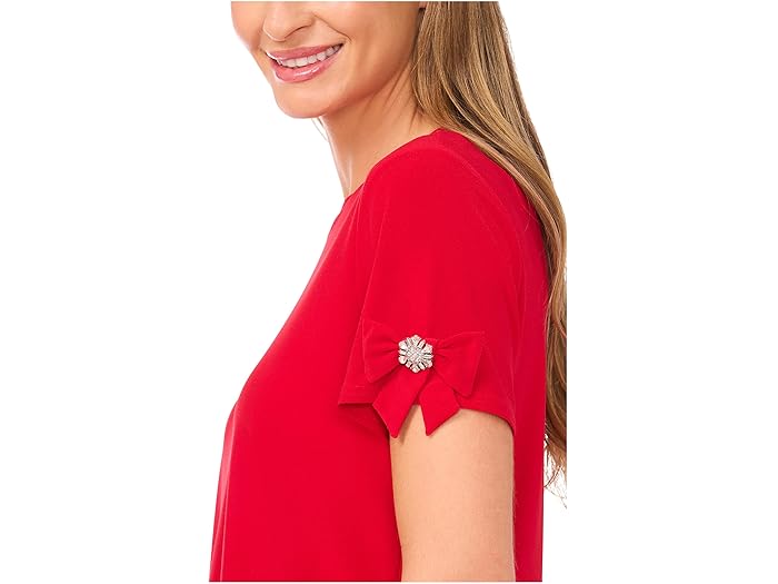 Short Sleeve Bow Sleeve Knit Top - Image 1