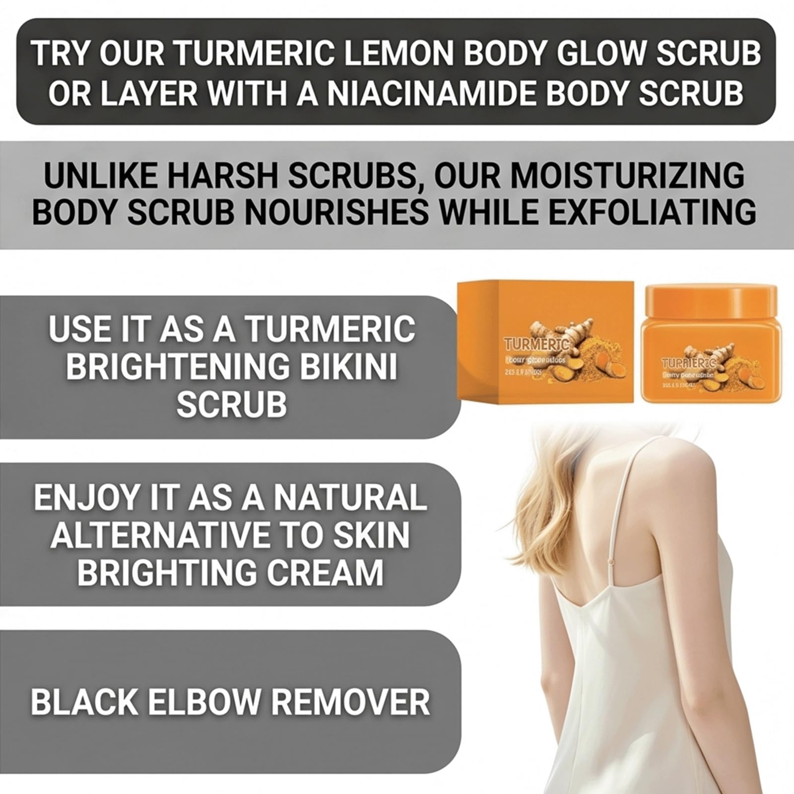 Curcuma e Vitamina C Scrub Corpo-Naturale Illuminante Esfoliante Corpo Peeling, Curcuma Illuminante Bikini Scrub per Dullness & Tono Disueto, Ginocchia Scure, Gomiti, Ascella Sbiancante (5 pezzi)