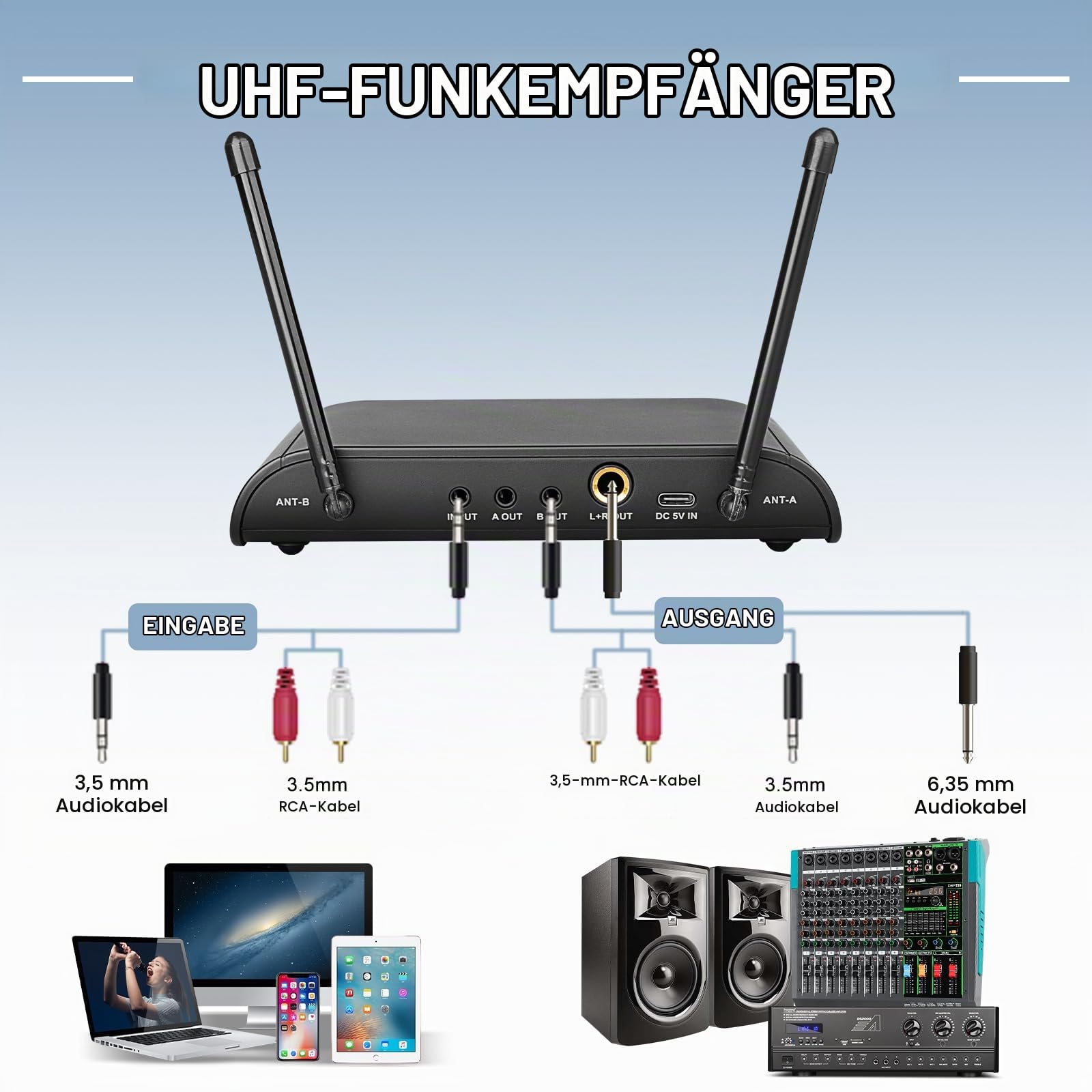 Depusheng R4-Pro Karaoke-Funkmikrofone, professionelles 4-Kanal-Handmikrofonsystem, dynamisches Metallmikrofon für Karaoke-Gesang, Kirche, Meetings, Partys, DJ, Hochzeit