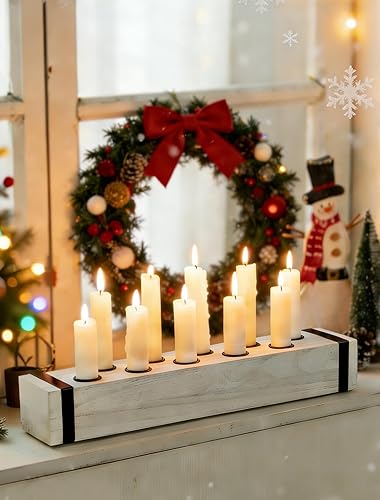 NUPTIO Candelabros de madera candelabro de granja para centro de mesa de chimenea, velas cónicas de madera para decoración de Navidad de Acción de