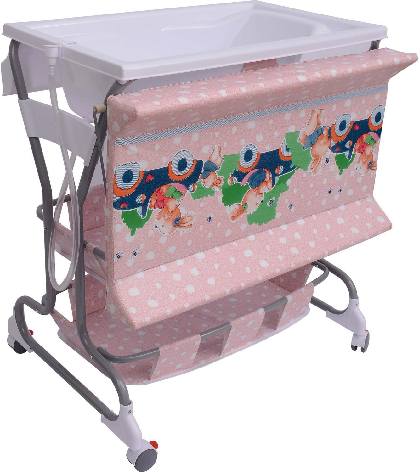 homcom Baby Changing Table Unit Changing Station Storage Trays and Bath with Tub Pink New
