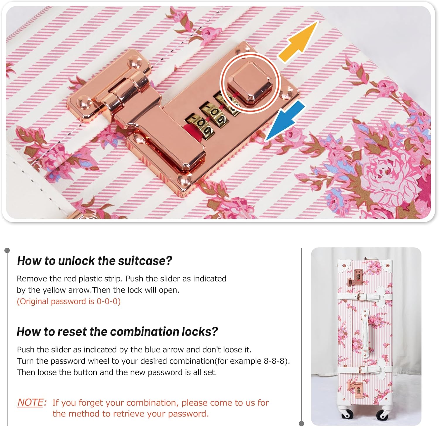 Unitravel Vintage Luggage Set, 3 Piece Retro Suitcase with Spinner Wheels Combination Lock and Carry On Cosmetic Train Case for Women (Pink Floral, 26"+20"+12")