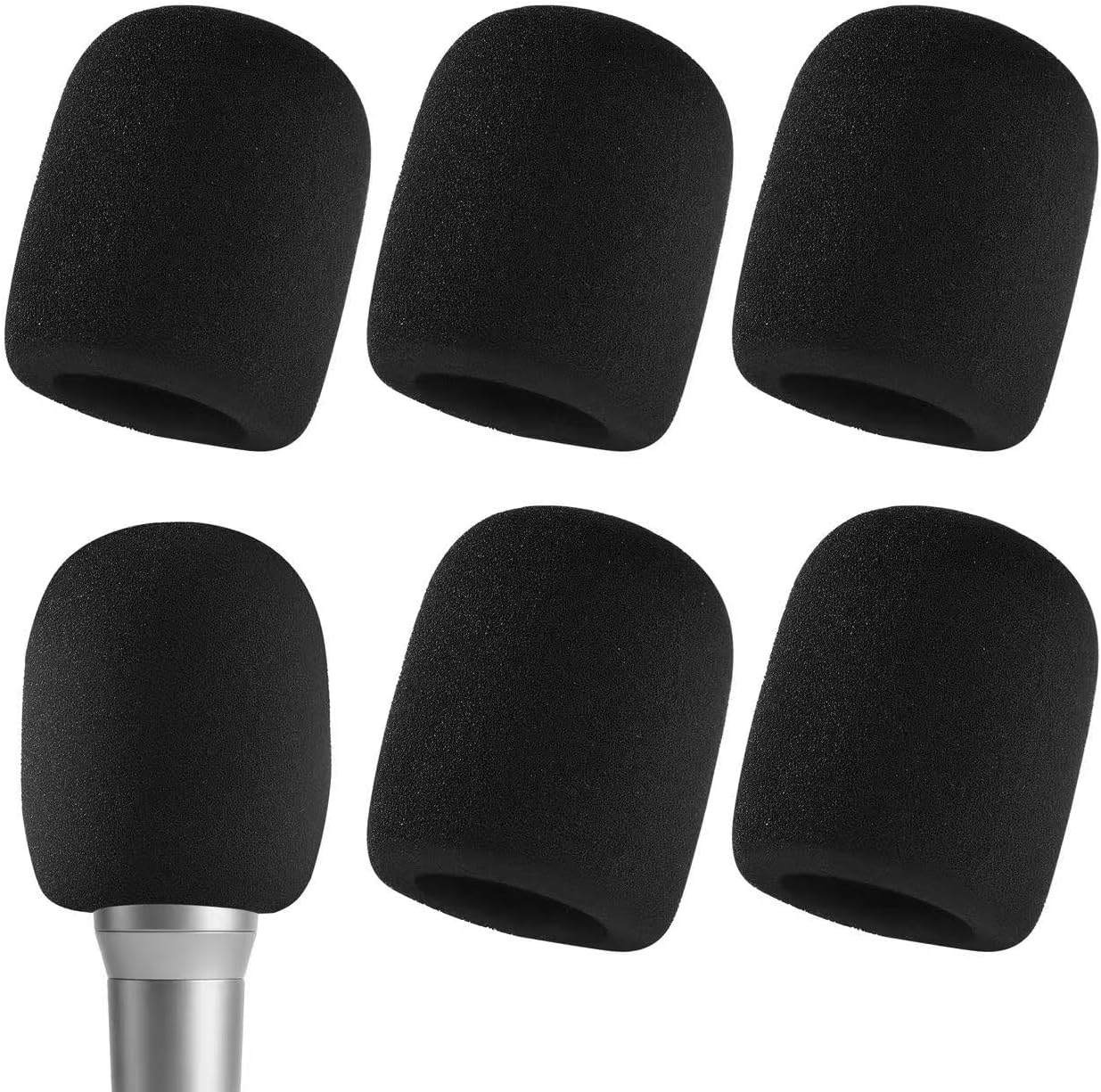 6 Pcs Premium Thick Foam Mic Covers, High-Density Sponge Microphone Windscreen, Universal Noise Reduction Pop Filter for Handheld Mics, Studio/KTV/Podcast Recording (Black)