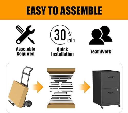 Miniatura 8 de Archivador de 2 cajones, archivadores verticales de metal con dos cajones con cerradura, archivador de almacenamiento negro de 18 pulgadas de