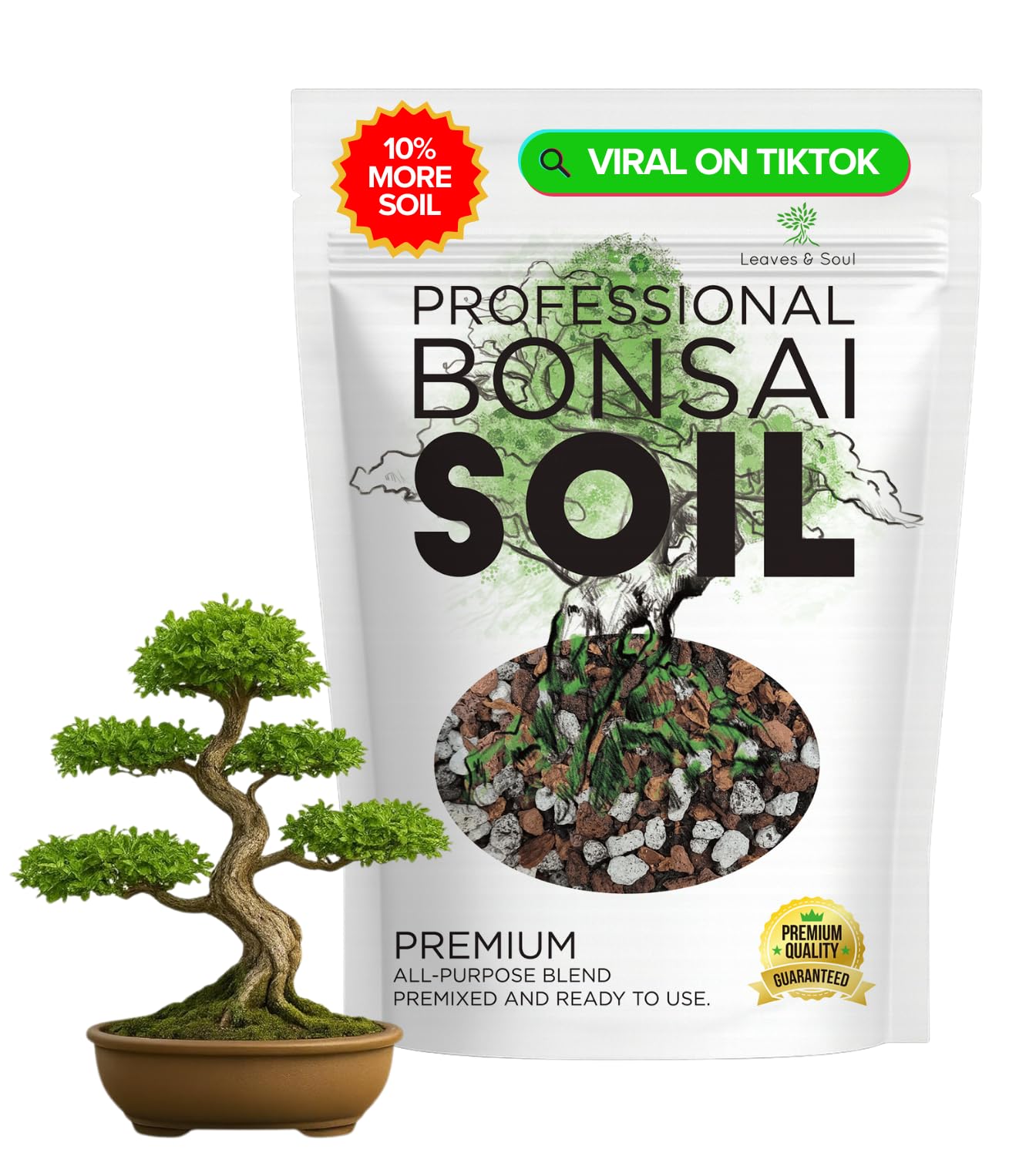 Bonsai Soil Premium All Purpose Blend | Pre-Mixed Ready to Use for Fast Drainage | Large 2.2 Quarts | Lava, Limestone Pearock, Calcined Clay and Pinebark | Made in USA