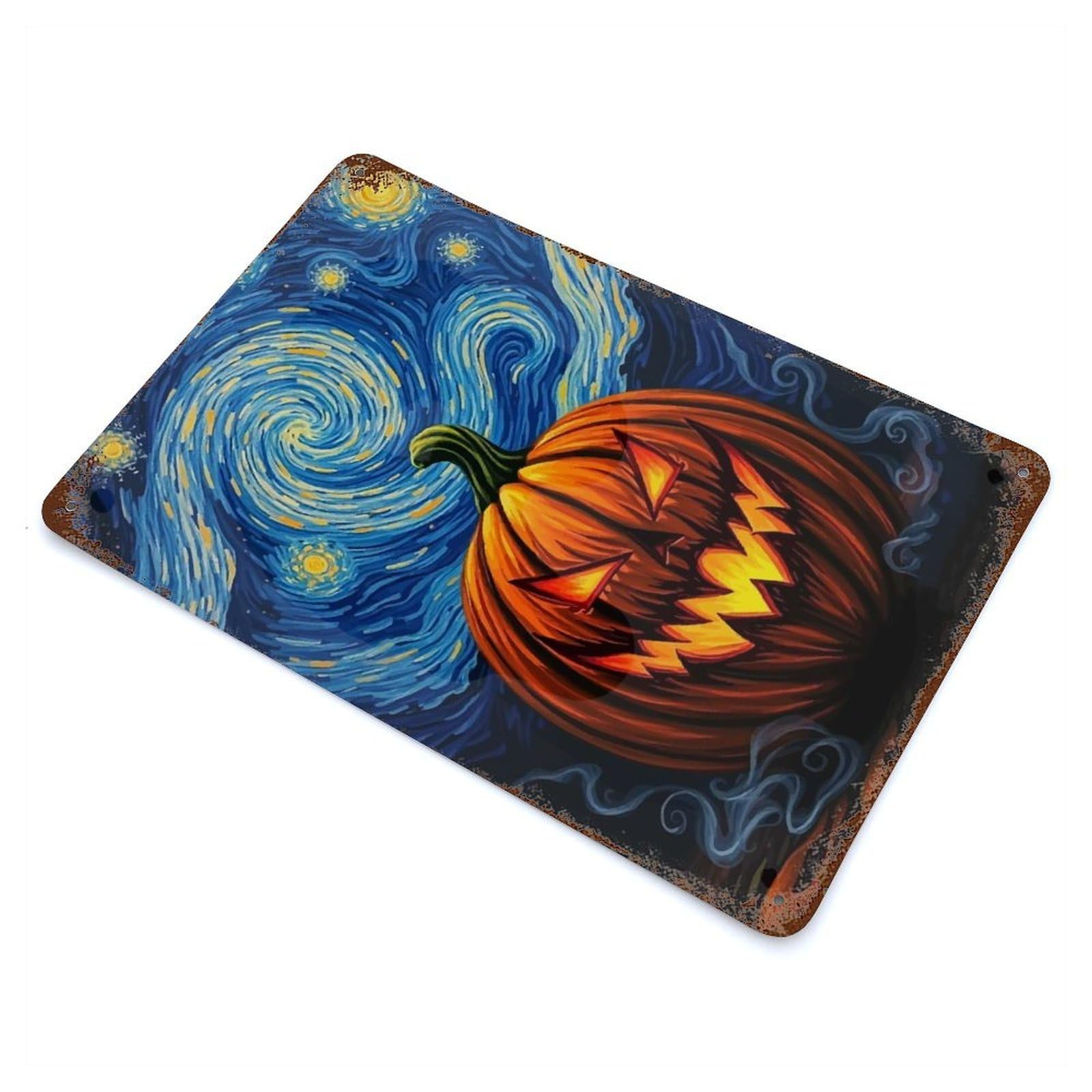 Pumpkin Night Sky Decorative Tin Sign 11.8"x7.9", Farmhouse Wall Decor for Living Room, Hallway And Home Decor