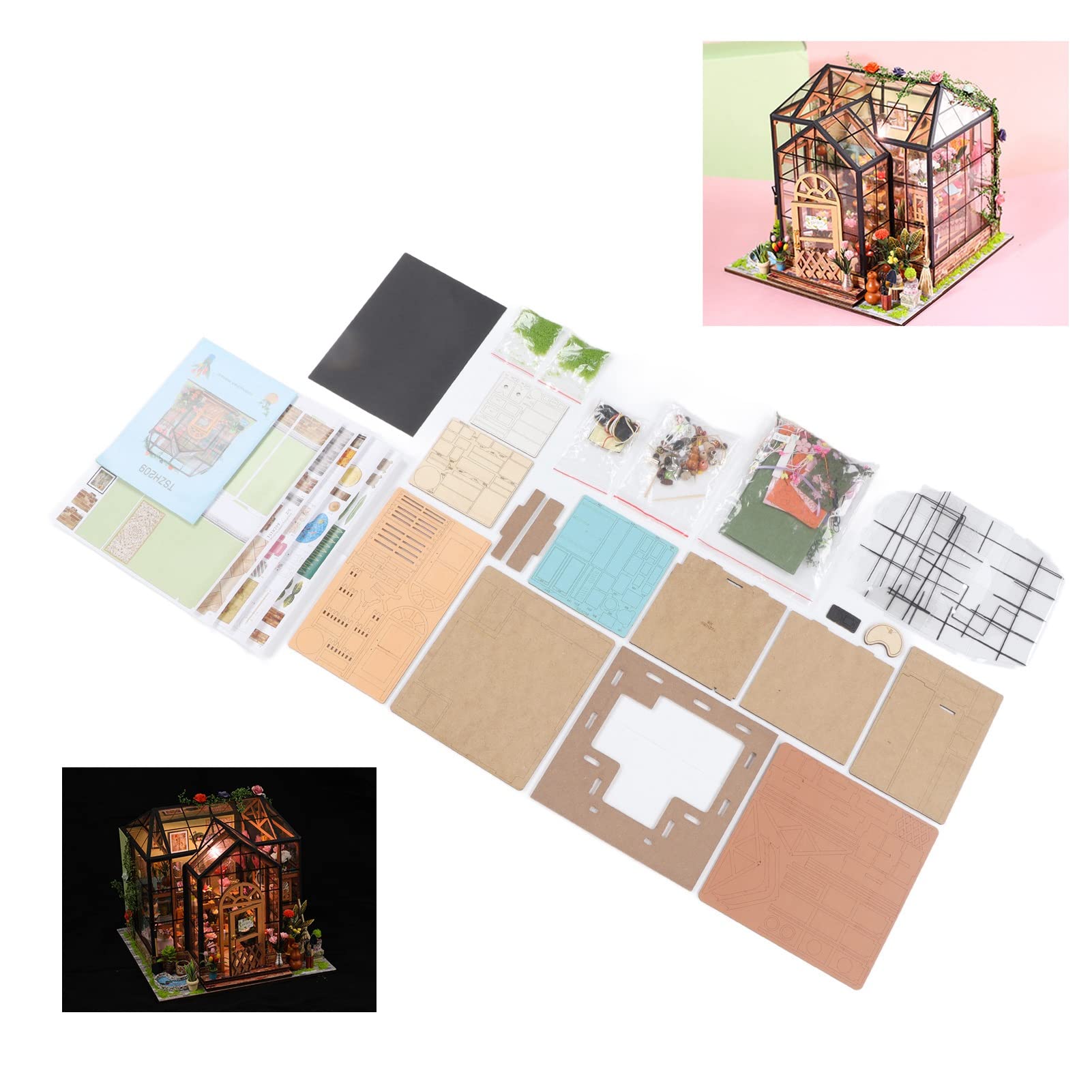 Doe-het-zelf miniatuurhuis tuin, miniatuurhuis, 1:24 miniatuur poppenhuis kit, poppenhuis miniatuur met ledlicht, creatieve cadeaus voor vrienden, ouders, Jennys bloemenhuis