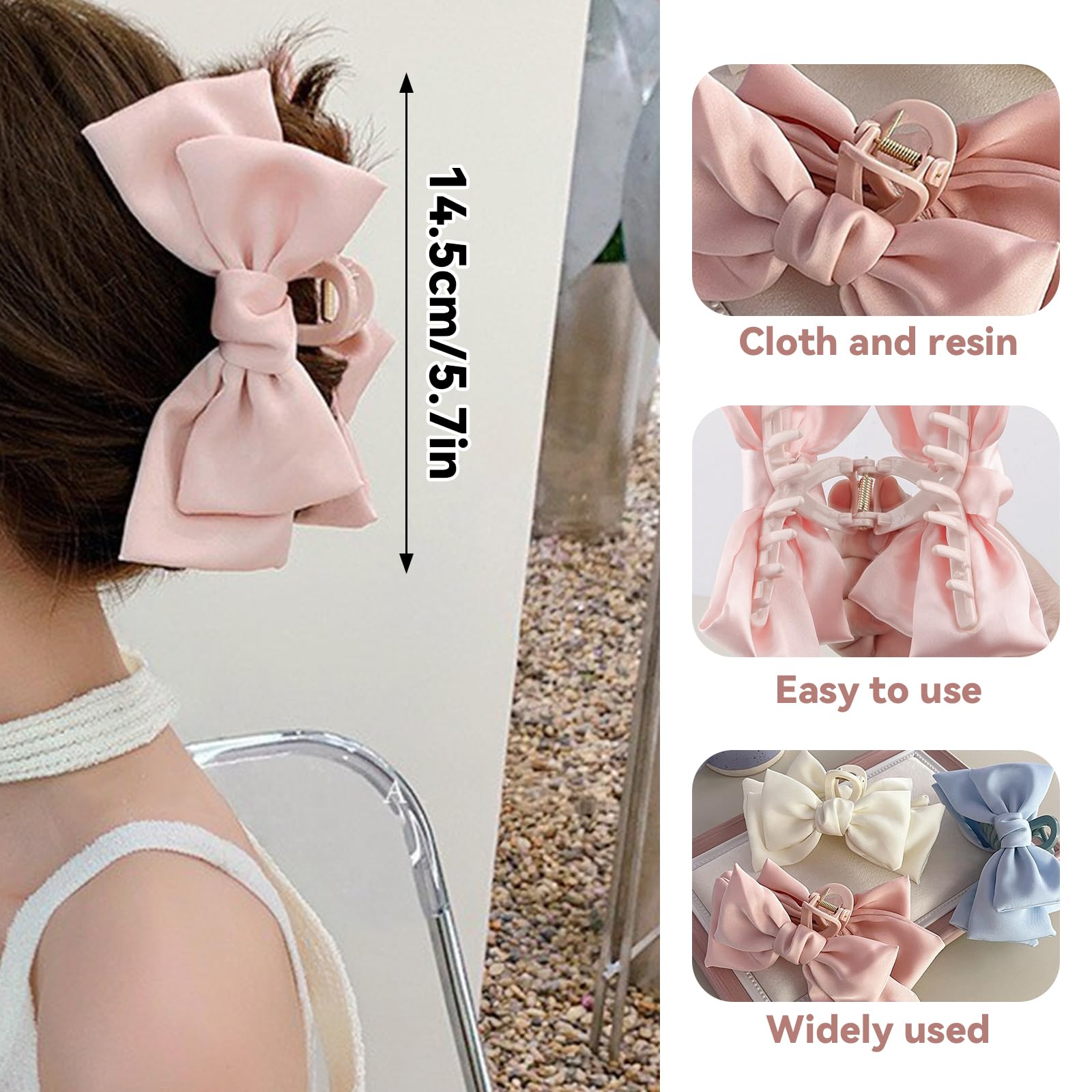 HarmonyCrafts 3Pcs Fashionable Retro Bow-knot Hair Claw Clips, Vintage Big Bow Claw Clips - Image 2