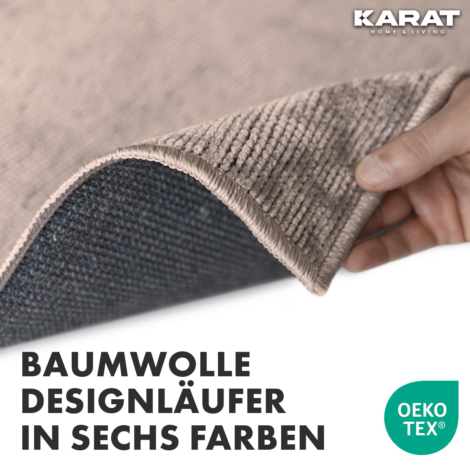 KARAT Premium Teppichläufer gewebt - 80 x 450 cm, Braun - Flauschiger Baumwoll Teppich - Läufer für Küche, Flur & Wohnraum - Flurläufer Küchenläufer Flurteppich (Azade)