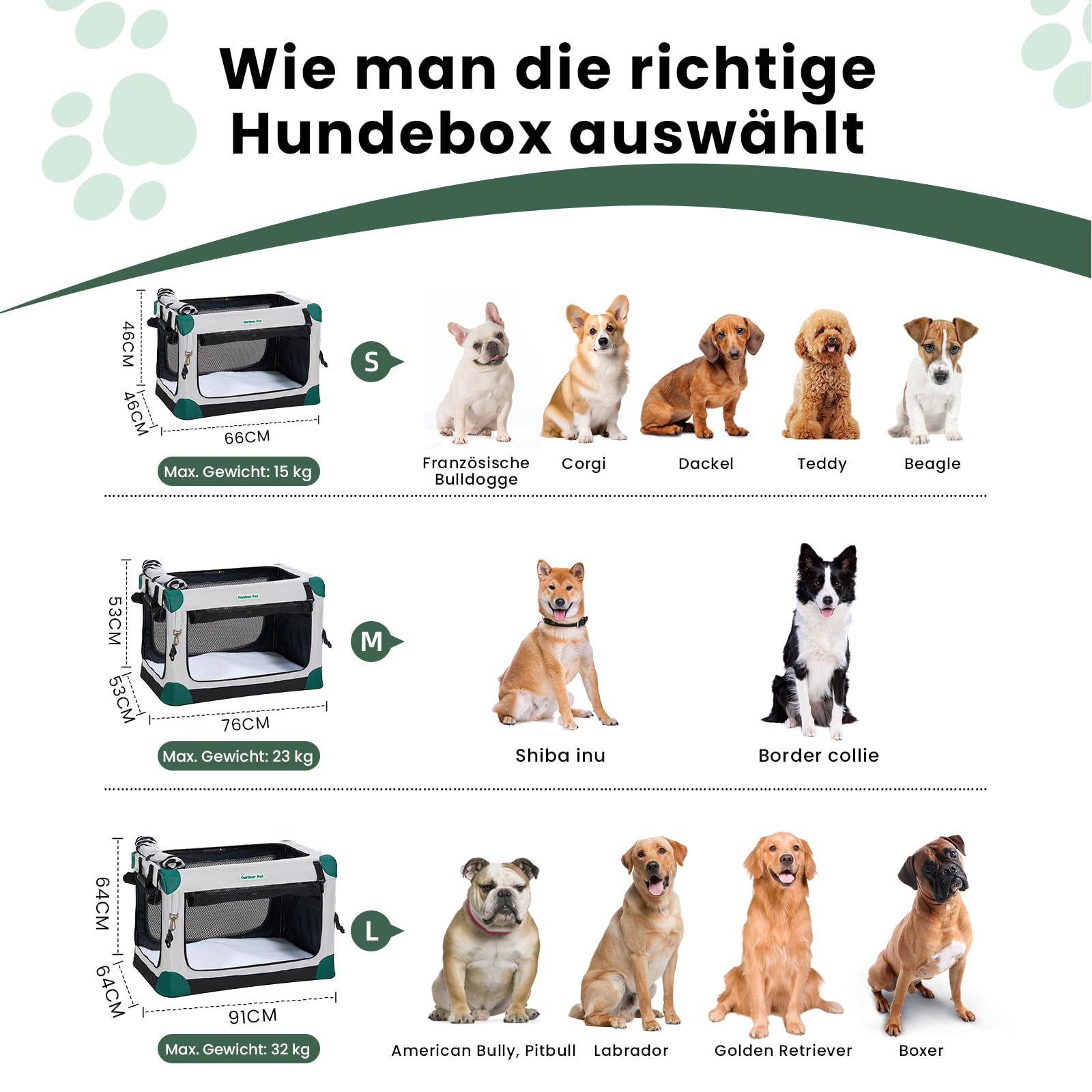 Gardner Pet Hundebox faltbar, Grau, 76x53x53cm, Katzen & Hunde bis 23 kg | Hundetransportbox mit Tragegriffen, Mit Decke, Für Katzen & Hunde bis 23 kg, Mit Aufbewahrungstasche