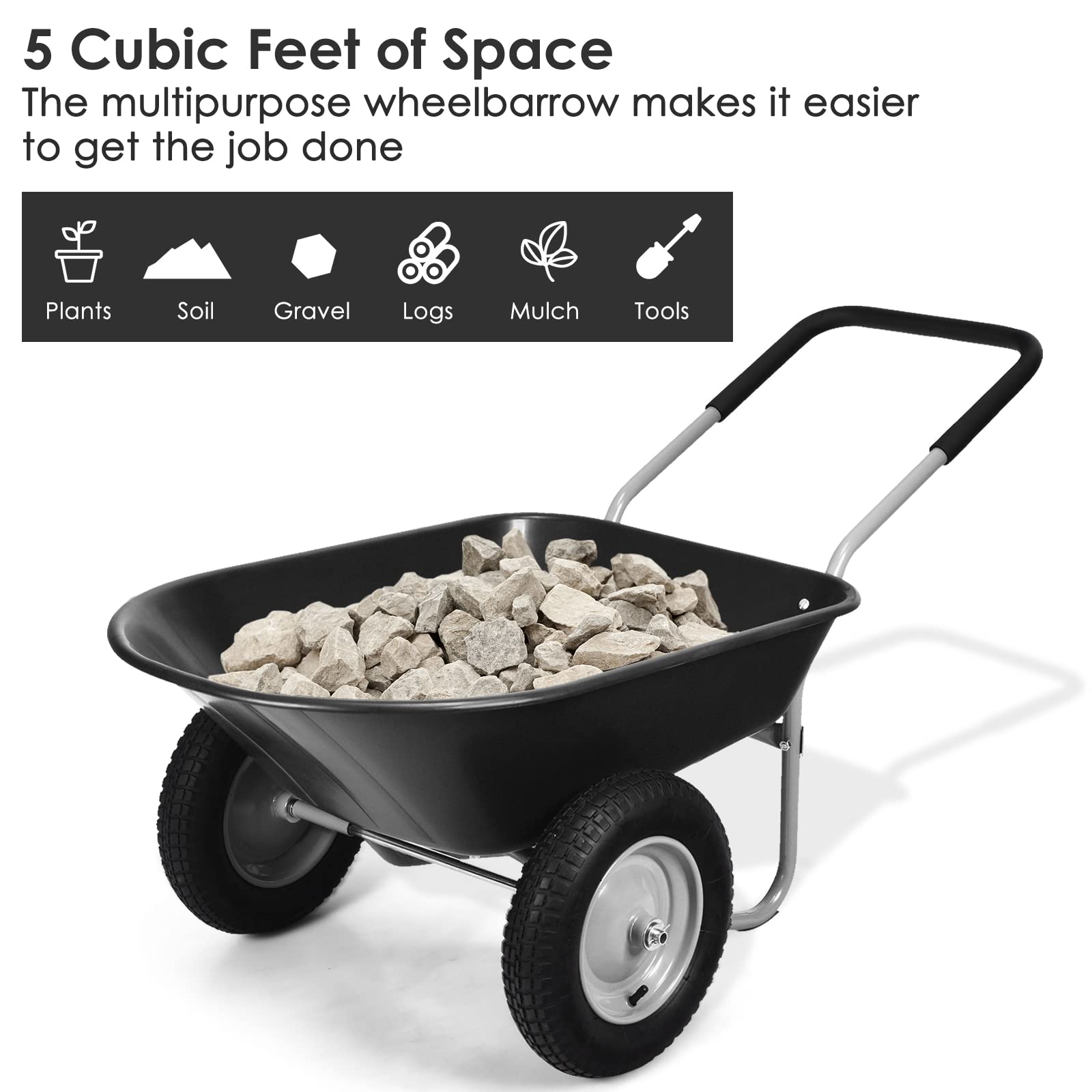 Questo Carrello, carriola da Giardino a 2 Ruote, Carrello da Giardino Resistente da 150 kg con Pneumatici e Maniglia in Acciaio Verniciato a Polvere, Carrello Ribaltabile per Esterni per Gia