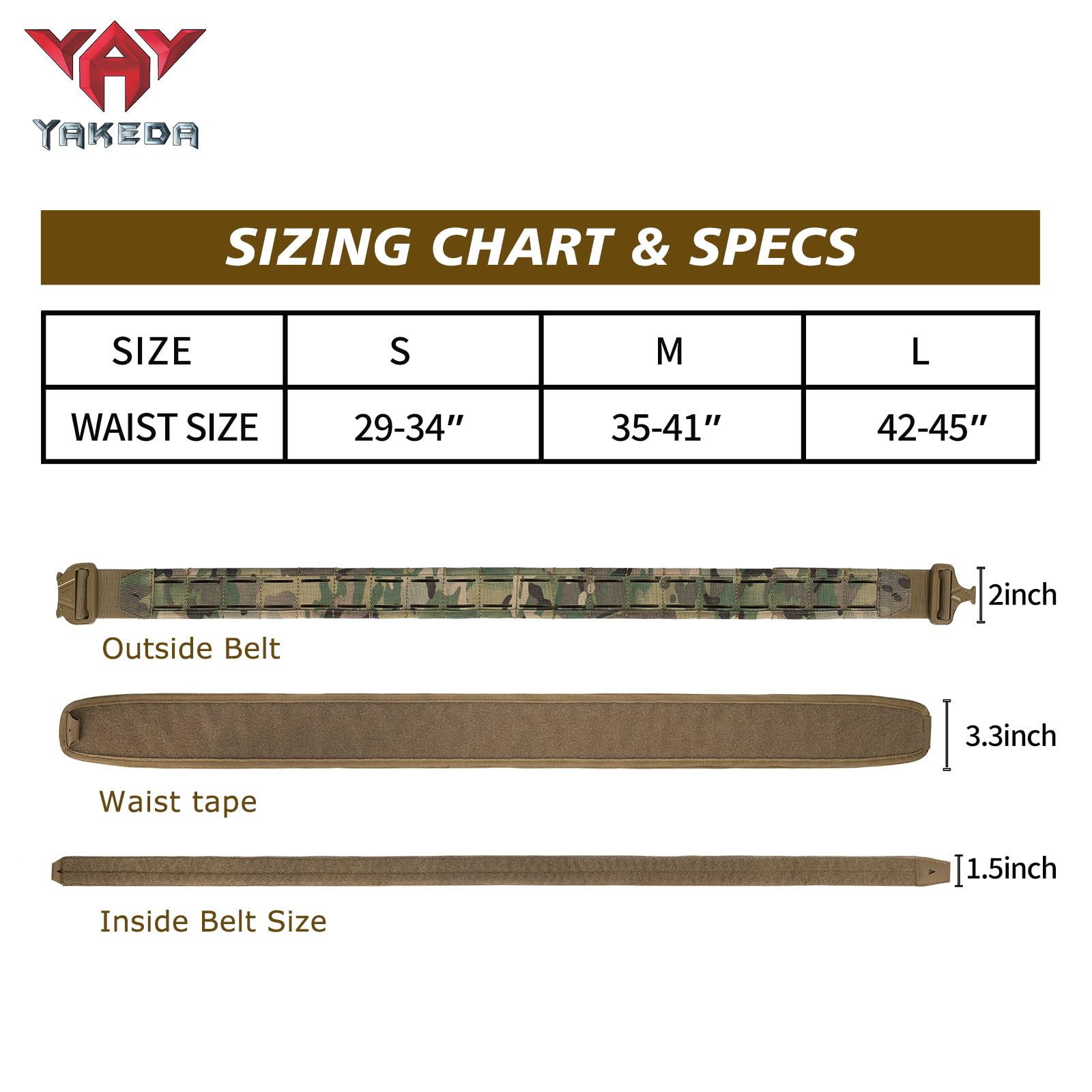 YAKEDA Tactical Battle BeltQuick-Release Men's Belt Padded Tactical Nylon Belt with Inner Belt & Anti-slip Feature (Black, M(36-42