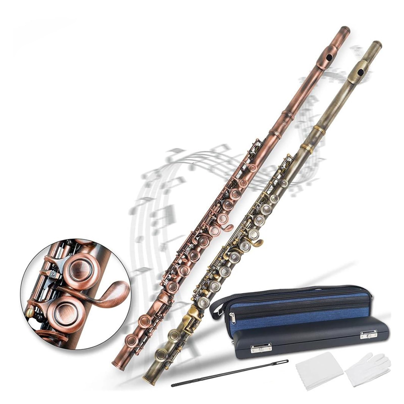 flet prosty 16-otworowy flet z zamkniętym otworem klucz C profesjonalny flet poprzeczny z pudełkiem rękawice do wycieraczek instrument fletowy (Color : Antique Copper)