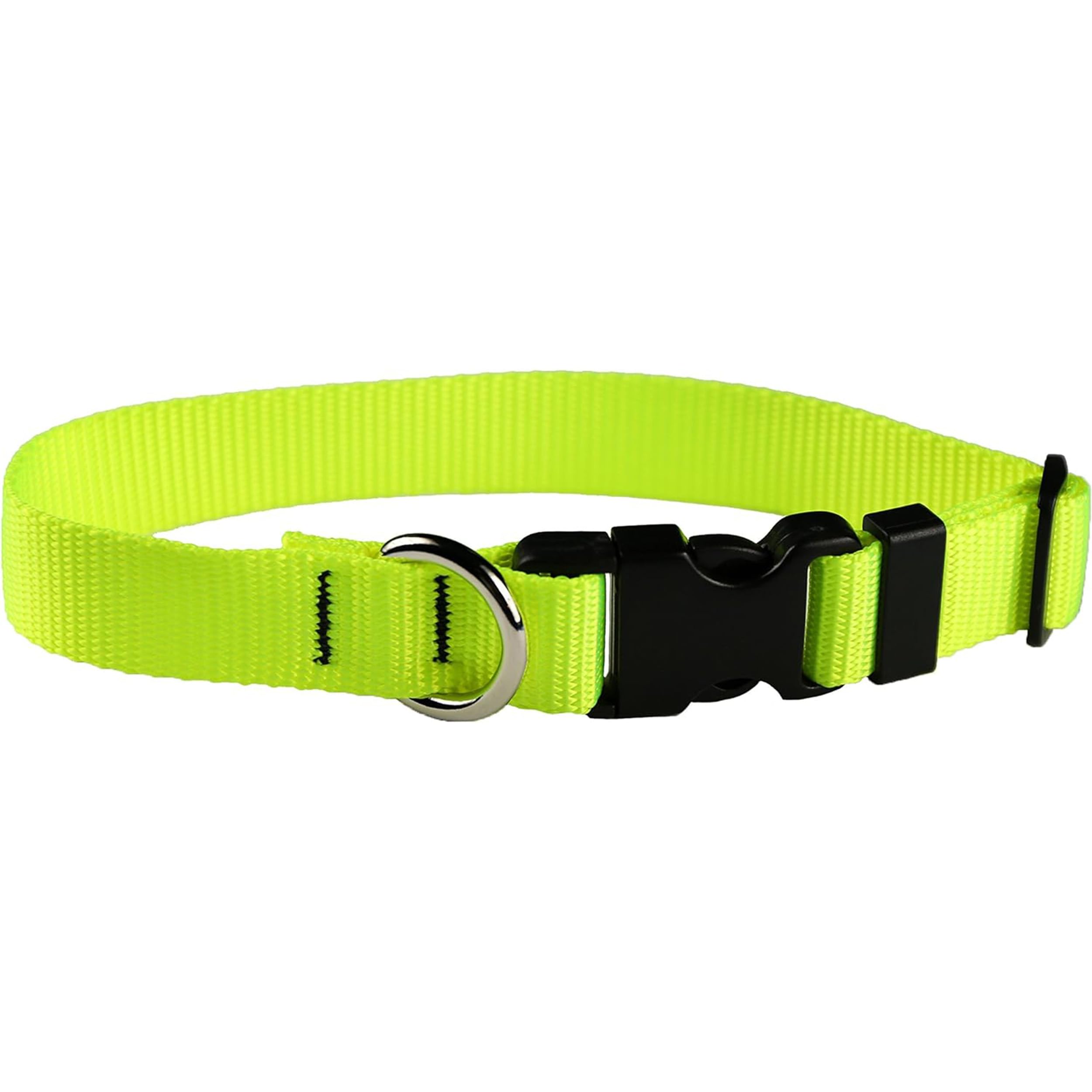 Dog Collar - Colored Adjustable Pet Collars, 1 Inch Wide, Large, Hot Yellow