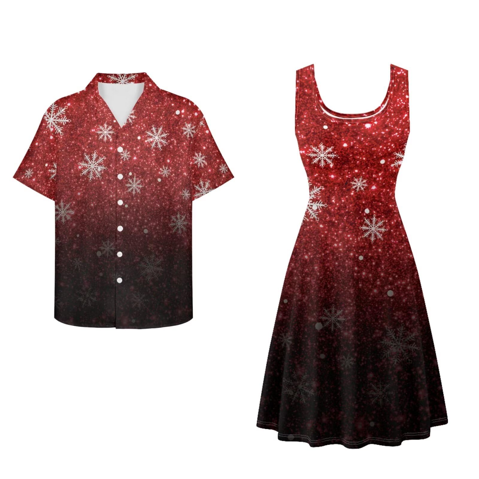 Dreaweet Summer Dresses for Women A-Line Sleeveless Flowy Sun Dresses,Men's Casual Button-Down Shirts,Couple Matching Outfits