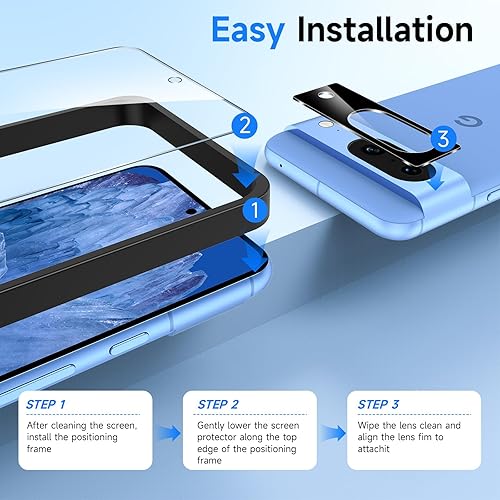 Miniatura 9 de Paquete de 2+2 para Google Pixel 8 Pro, protector de pantalla de privacidad de vidrio templado y protector de lente de cámara transparente HD, para