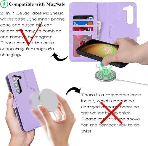 Miniatura 3 de Havaya Magsafe - Funda tipo cartera para Samsung Galaxy S23 para mujer, compatible con Galaxy S23, con tarjetero desmontable, funda de piel con tapa