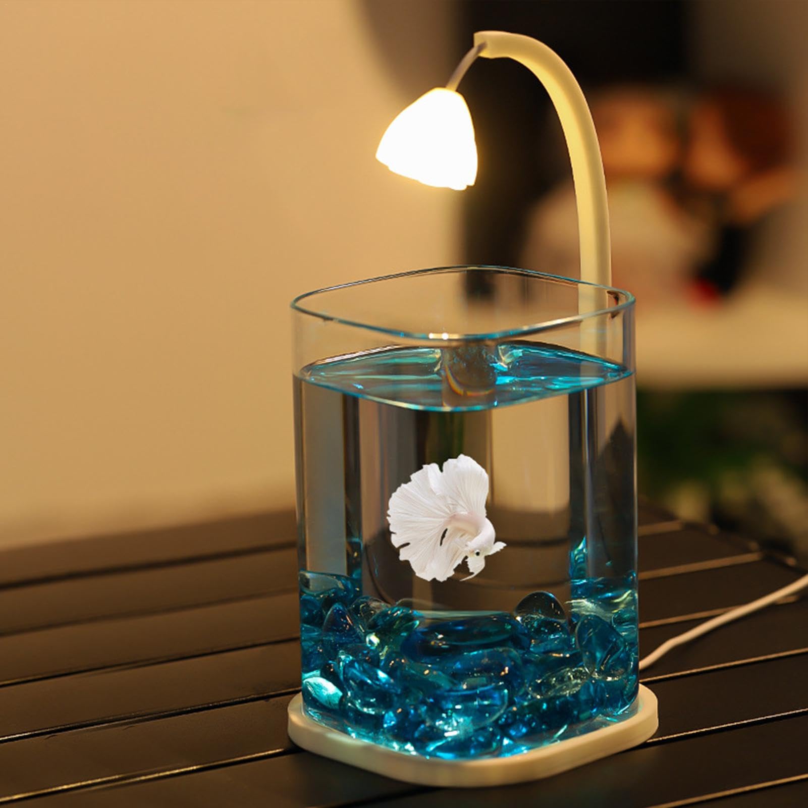 Multi-Purpose Minis Betta Fish Tank With LED Light and Green Crystal - Desktop Aquarium for Shrimp, Goldfishes - Office Decoration