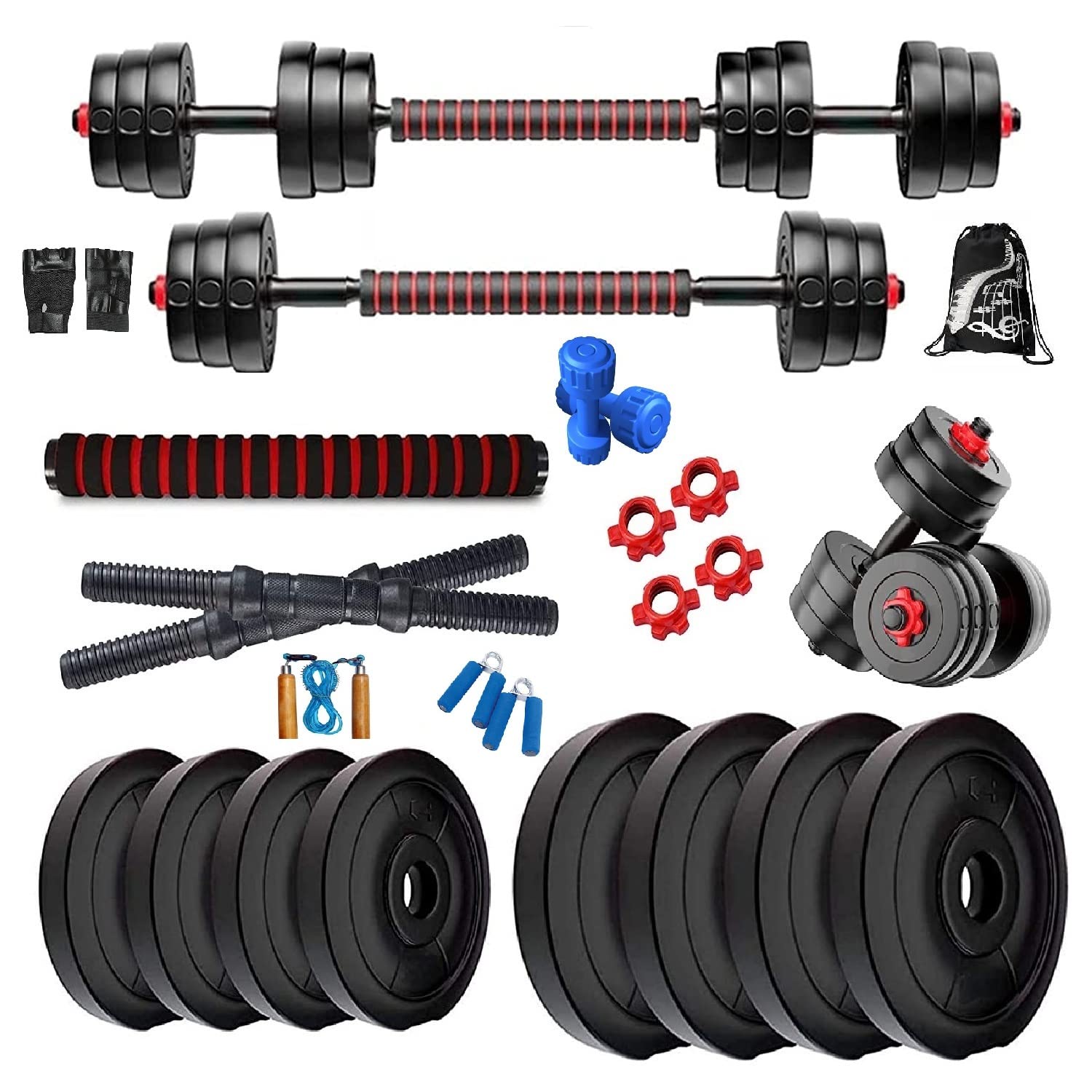 Bodyfit Dumbles Gym Set, Home Gym Weight Plates + 3in1 Expandable-Convertor Rod, Star Dumbbell Rods Pair, Exercise Set, Gym Bag n Accessories. (32kg Weight Plates) (B0BKL8NZYM) Amazon Price History, Amazon Price Tracker