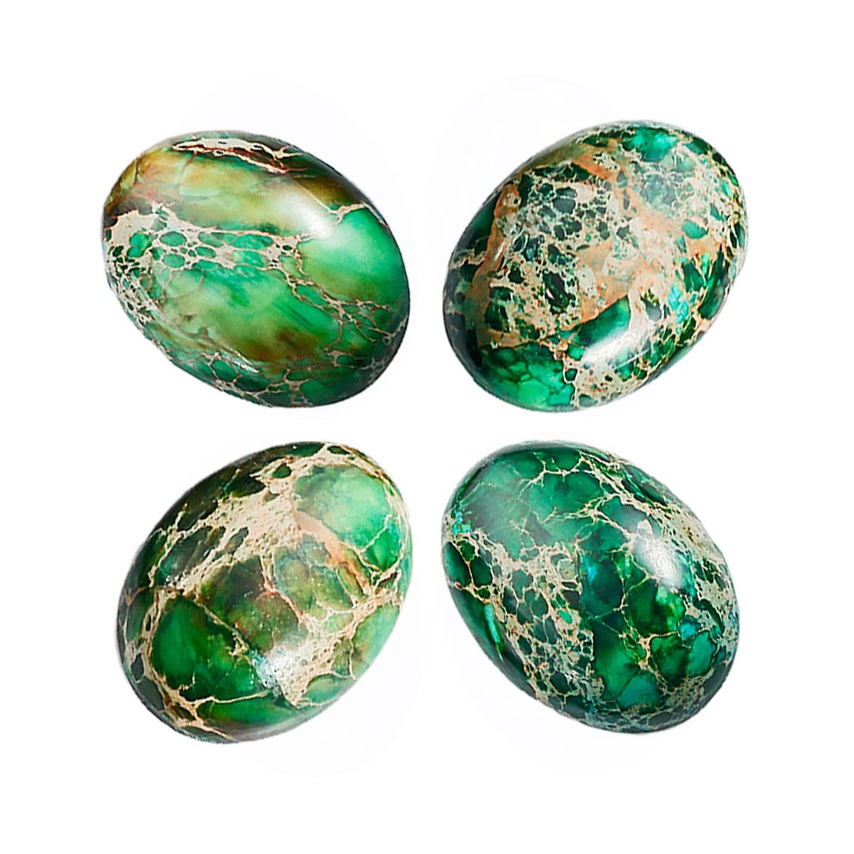 Nupuyai 4pcs Green Oval Stone Flatback Cabochons for Jewelry Making DIY Charms, Sea Sediment Jasper, 18x25mm